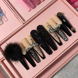 Venta al por Mayor <span class=keywords><strong>de</strong></span> 10 <span class=keywords><strong>Uñas</strong></span> Postizas <span class=keywords><strong>de</strong></span> Diseño Femenino con Diamantes Azules Hechas a Mano en ABS, Adheridas a Puntas <span class=keywords><strong>de</strong></span> <span class=keywords><strong>Uñas</strong></span> Artificiales para Dedos - Product Image 6