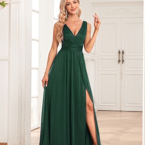 Elegante Vestido de Fiesta Largo de Gasa con Corte en A, Espalda Descubierta, Escote en V Profundo, Decoración de Lentejuelas, Antiestático, para Novia o Dama de Honor - Product Image 3