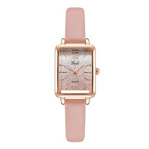 Montre pour femme avec cadran carré à dégradé créatif, mode de niche, bracelet en cuir, montre à quartz pour étudiants - Product Image 2
