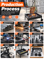 Barbecue au charbon de bois d'extérieur pour patio, jardin et réceptions, avec deux roues et grille réglable en hauteur