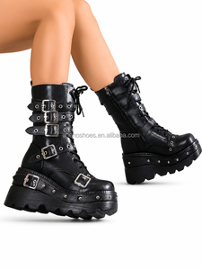 <span class=keywords><strong>Bottes</strong></span> gothiques noires à plateforme avec logo personnalisé CHENO pour femmes avec boucle - Product Image 3
