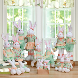 Jouet lapin de Pâques Zaves, lapin mignon, décoration de la maison, style de jardin de printemps, série tenant un panier de fleurs rempli de coton PP - Product Image 6