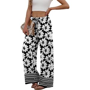Women's Linen Summer Palazzo Pants Wide Leg High Waist <b>Flowy</b> Beach Trousers With Pockets Breathable - Product Image 4
