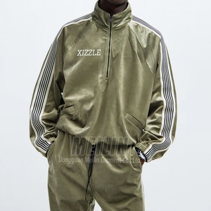 Custom Zipper <b>Velvet</b> Tracksuits Two Pieces High Quality Striped <b>Velvet</b> <b>Jacket</b> and Pants Baggy Sweatpants Clothing Manufacturer - Product Image 2