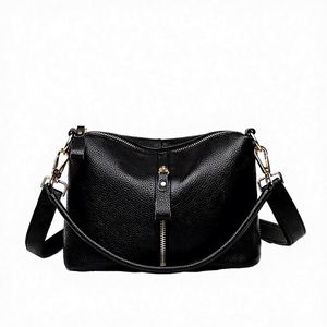 Women's Fashionable High-Quality Plain Two-layer Cowhide with Cotton and Linen Lined Open Closure Soft Casual Handbag - Product Image 2