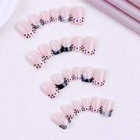 Faux Ongles à Presser en Gros Tendances 2026 – French Manucure Nude avec Motifs Pois Roses, Imprimé Zèbre et Spirales – Faux Ongles Carrés