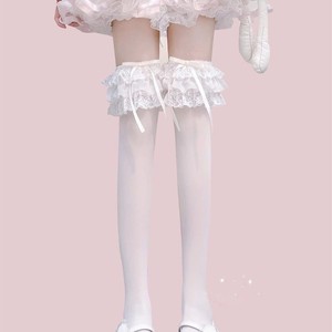 Lolita Sweet Over The Knee Stockings 20D Thin Milky White Lace Bow Women Spring Autumn Transparent - Product Image 4