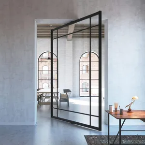 Porta perno in vetro per Villa esterna in alluminio moderna porta francese in lega di alluminio con doppi vetri porte d'ingresso per Hotel