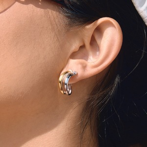 18K Gold And Stainless Steel Two-Tone Double Layer C Ring Hoop Earrings For Women Everyday Wear Jewelry - Product Image 3