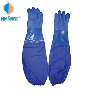 NMSHIELD СИЗ промышленные длинные ПВХ перчатки водонепроницаемые резиновые перчатки, перчатки для пруда CE EN388 4121X