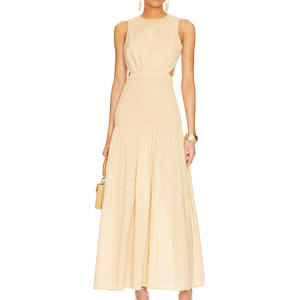 فستان نسائي غير رسمي عالي الجودة مكشوف الظهر بفتحة رقبة دائرية تصميم مكشكش بخصر مرن فستان ماكسي مخصص - Product Image 2