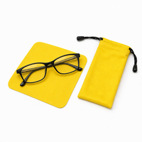 Pochette à cordon en microfibre pour lunettes avec kit de chiffon de nettoyage assorti pour l'entretien quotidien, logo personnalisé, vente en gros de pochettes