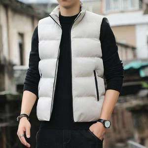 Men's <b>Navy</b> Blue Stand Collar Puffer Vest Zipper Closure Windproof Casual Winter Outer Wear With Pockets - Product Image 2