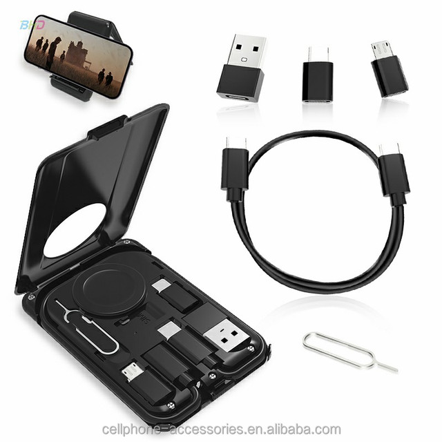 Magnetic Storage Box with 15W Wireless Charger Built-in Phone Stand Card Ejector Data Cable Organizer Multi-Function Desktop