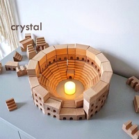 Bloques de Construcción de Madera con Cristales - Piezas Grandes, Juguete Educativo para Niños de 2 a 6 Años, Diseño de Castillo de Ensueño y Romano, Ensamblado a Mano, Unisex