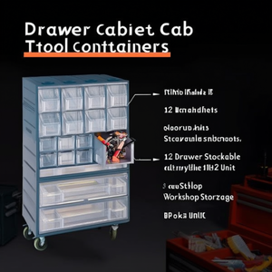 Drawer Cabinet Label Cab Tool <b>Containers</b> 12 Drawer <b>Stackable</b> <b>Storage</b> Unit for Workshop Organization - Product Image 2
