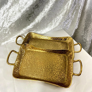 Gold Aluminum Serving Tray Textured Rectangular Platter with <b>Side</b> Handles for Wedding Party Table Decor - Product Image 1