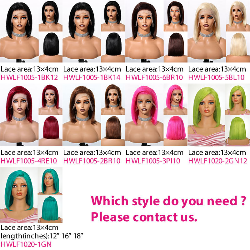 Perruques en cheveux naturels - Perruque Bob - Colorées