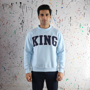 KING SKY BLUE Men Pullover Hoodie 100% Cotton Hooded Applique Embroidery Zipper Wide <b>Neck</b> Winter High Street Vintage Breathable - Product Image 1