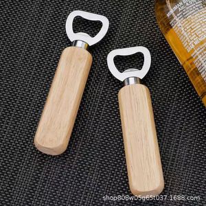 Abridor de botellas de madera con mango plano de acero inoxidable, color madera natural, 14,2x4cm, para cerveza, bebidas alcohólicas, uso doméstico - Product Image 4