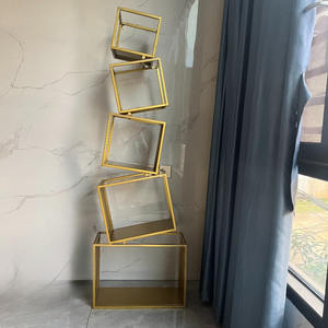 수직 코너 책장 다층 철제 체크무늬 디자인 모던 거실 가구 수납장 - Product Image 4