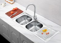 Nouvelle Évier Double Moderne 120*50 cm en Acier Inoxydable Poli Brillant Anti-Rouille avec Égouttoir