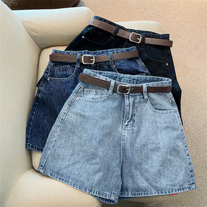I-0572 Short en jean d'été pour <span class=keywords><strong>femme</strong></span>, <span class=keywords><strong>taille</strong></span> <span class=keywords><strong>haute</strong></span>, simple, amincissant, coupe ample, jambe large, style A-line, hot pants - Product Image 2
