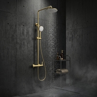 Ensembles de robinetterie de salle de bain de luxe modernes en laiton, montés au mur, finition or brossé, design simple, avec douche pluie et céramique douce pour hôtels
