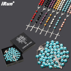 IRun nuova religione cristiana vergine maria gesù ciondolo a croce perline lunghe <span class=keywords><strong>collana</strong></span> <span class=keywords><strong>di</strong></span> gioielli <span class=keywords><strong>collana</strong></span> rosario in finta perla - Product Image 1