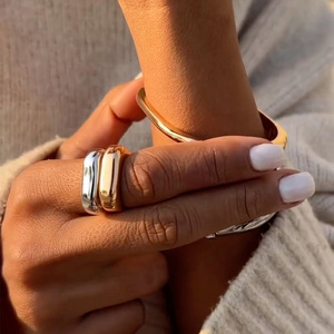 Yueli Geometric <b>Ring</b> 18K Gold Stainless Steel Unisex Fashion Jewelry Gift - Product Image 2