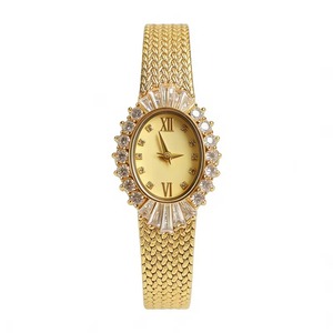Montre chronographe de luxe 25 mm en or avec diamants, mouvement à quartz japonais, bracelet en métal pour femme - Product Image 1