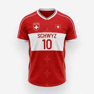 Camiseta de Fútbol Personalizada, Color Rojo y Blanco Sólido, 100% Poliéster, Secado Rápido, Transpirable, MOQ Bajo - Product Image 1
