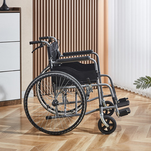 Fauteuil roulant manuel pliable léger en acier carbone, siège noir, roues à 24 rayons, pour usage médical à domicile et en voyage - Product Image 1