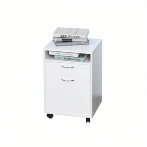 Archivador Blanco de 2 Cajones con Ruedas, Mueble de Almacenamiento para Oficina, Diseño Minimalista, Material MDF - Product Image 1