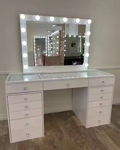 Coiffeuse blanche avec miroir et tiroirs, table de maquillage spéciale, coiffeuse avec éclairage, meubles de salle de bain - Product Image 1