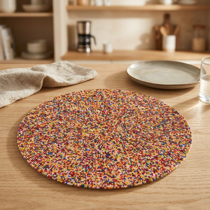 Colorful Beaded <b>Round</b> <b>Placemat</b> Bohemian Embroidered Home Decor Washable - Product Image 1