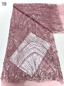 Tissu de dentelle brodé de sequins et de perles, style rétro français, pour mariée - Product Image 3