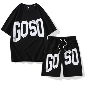 ANZKTN, traje de manga corta con estampado de letras grandes y cuello redondo para hombre deportivo informal de verano - Product Image 4