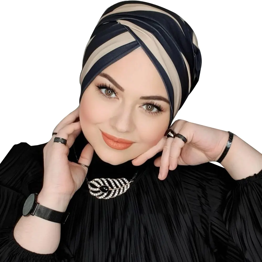 MOTIVE FORCE hot selling Cheaper Mixed Color Muslim Malaysia Women stitched striped Hijab Hijab Tube Turban