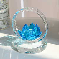Statue de panier de fleurs en cristal de lotus, gravure interne artisanale, motif floral, décoration d'intérieur, ornement de bureau familial