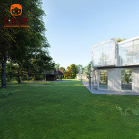 Cbox Casa Contenedor Modular de Dos Pisos con Muro Cortina de Cristal para Jardín, Ocio y Entretenimiento, de Empalme Multimódulo