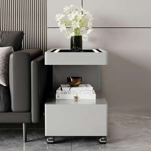 Tavolino Angolare in Legno <span class=keywords><strong>Mobile</strong></span> con Ruote, Mobiletto Laterale per Divano e <span class=keywords><strong>Caffè</strong></span>, Arredamento per Soggiorno - Product Image 5