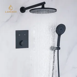 Kaiping Square Wall Mounted Complete Hidden Matte Black Bath Brass Shower Shower Faucet Taps Set Mixer Manufacturers