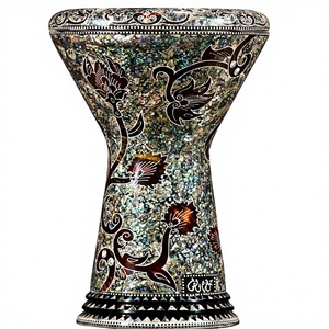 Auténtica Darbuka Gawharet El Fan con Diseño Floral de Pavo Real, 23 cm, Perla, Doumbek - Product Image 1