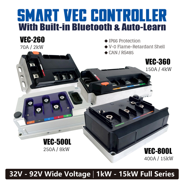 Golden Motor VEC FOC PMSM Brushless Motor Controller IP66 Bluetooth Smart Auto-Learn for Electric Vehicle