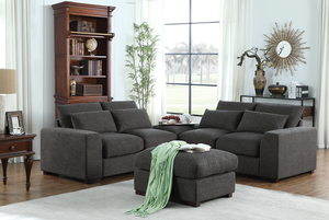 Canapé d'angle convertible moderne en mélange de lin en forme de U avec 2 ottomanes, canapé-lit et design modulaire pour salons - Product Image 6