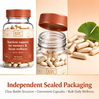 SYC 60 Capsules d'extrait de Ginkgo Biloba pour améliorer la mémoire et le sommeil, la santé cérébrale, le soutien immunitaire, pour adultes, végétaliens, marque privée, OEM, vente en gros
