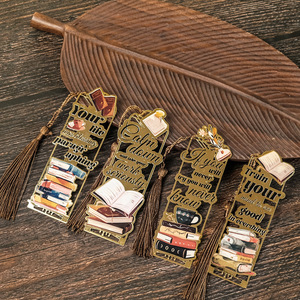 1pc Premium Textured Metal Positive Energy Inspirational English Bookmarks Cartoon Style Multi-Functional Mixed Colors Student