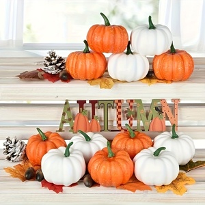 Grande citrouille artificielle blanche et orange en mousse avec feuille d'érable pour la décoration intérieure, l'Halloween et les loisirs créatifs - Product Image 6