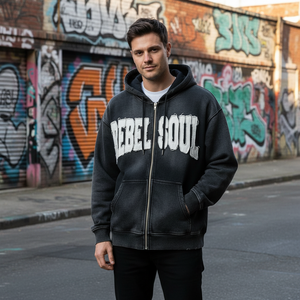 커스텀 프라이빗 라벨 빈티지 애시드 워시 지퍼업 후드티, 프레이드 아플리케 패치워크, 100% 코튼 레터 패턴, 유니섹스 봄용 - Product Image 2